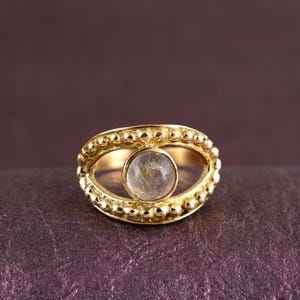 Boho Rose Quartz Ring, Gold-Plated Brass Ring, Unique Rose Quartz Gemstone Ring, Handmade Bohemian Jewelry, Spiritual Gift for Her, Statem