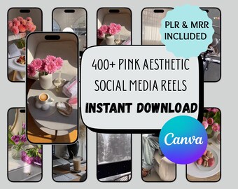 400+ Pink Reels-paket | Ansiktslöst Instagram-videopaket för digitala marknadsförare med PLR- och MRR-rättigheter