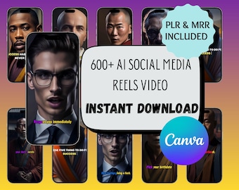 600+ AI-rullar för sociala medier, redigerbara mallar (digital nedladdning, PLR MRR ingår)