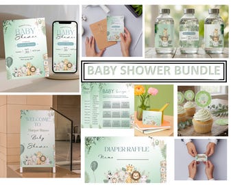 Pacchetto di inviti per baby shower a tema giungla e safari (download digitale)