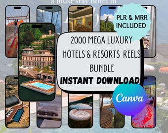 2000 lyxhotell resorter rullar PLR MRR | Instagram resevideopaket redigerbar Canva