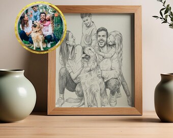 Ritratto a matita personalizzato, schizzo in grafite personalizzato, arte di famiglia (download digitale)