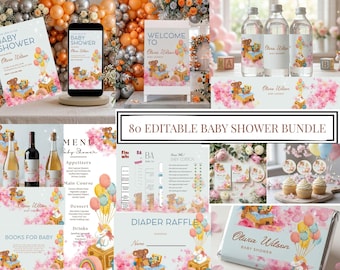 80 modelli di inviti per baby shower a tema orsacchiotto e unicorno modificabili (download digitale)