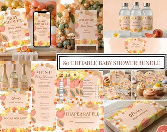 Pacchetto Baby Shower Agrumi, 80 Modelli Modificabili, Set di Inviti Arancia Limone Lime (Download Digitale)