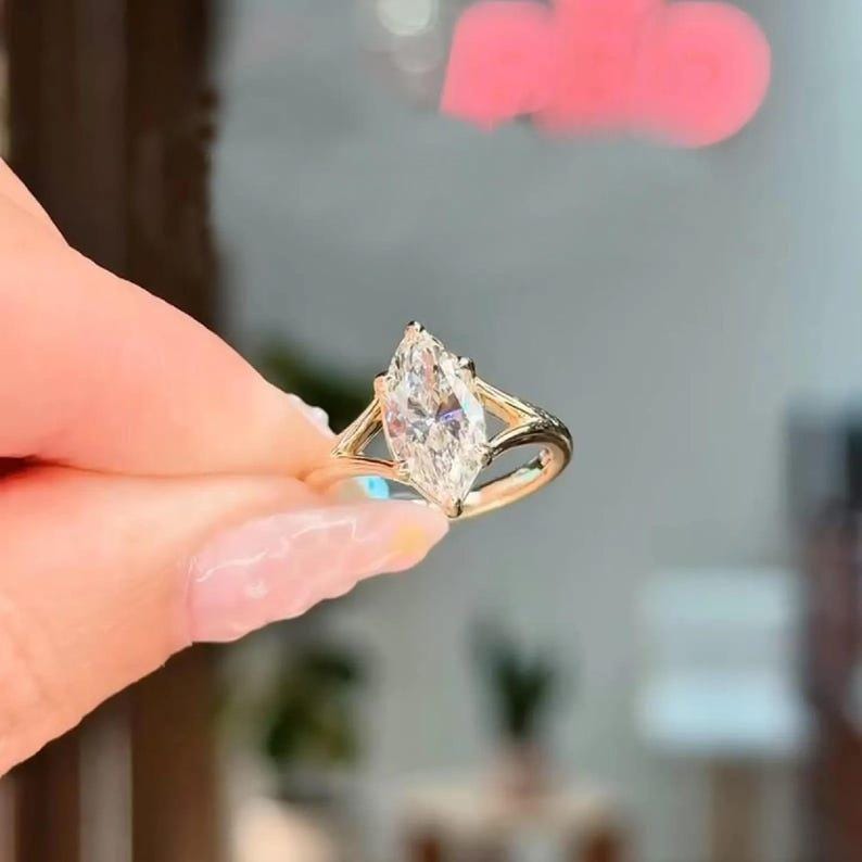 Solitaire 1.5 CT Marquise Cut Lab Grown Diamond 14K Gold Eternity Band ...