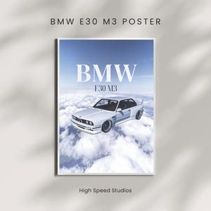 BMW E30 M3 Poster – Classic Car Wall Art, Vintage BMW Poster Print, German Sports Car Decor, Automotive Minimalist Print for Garage & Office