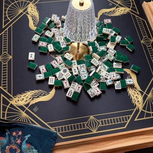 RESERVA ANTICIPADA para principios de agosto - Tapete de mahjong Gatsby Peacock NEGRO imagen 12
