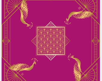 Tapete de mahjong Art Deco Pavo Real MAGENTA