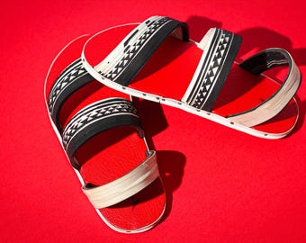 South African Hand-made Zulu Imbadada Sandals: Traditional Tyre Rubber Footwear With Patterns and Straps