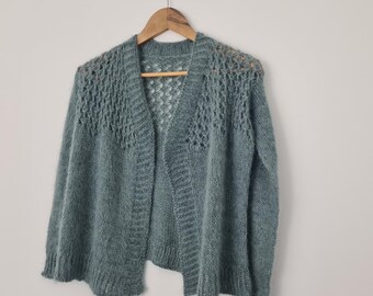 PATTERN lace shoulder cardigan knitting pattern/zigzag lacy yoke sweater instructions pdf/cropped mesh cardi knit tutorial