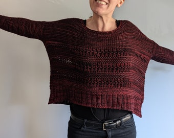 PATTERN cropped lacy sweater knitting pattern / lace oversized crop sweater knit tutorial pdf / worsted aran garter stitch sweater pattern