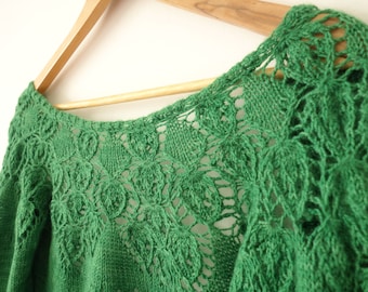 PATTERN Lace Cardigan Knitting Pattern / Cropped Cardigan Tutorial Lacy Yoke / Handknit Cardigan Pattern Pdf Lacy Crop