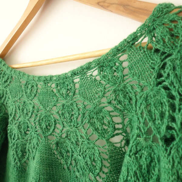 PATTERN Lace Cardigan Knitting Pattern / Cropped Cardigan Tutorial Lacy Yoke / Handknit Cardigan Pattern Pdf Lacy Crop