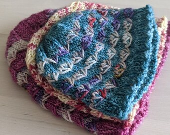 PATTERN Dip stitch hat knitting pattern / miniskein set hat pattern / flower stitch hat pattern for baby child adult