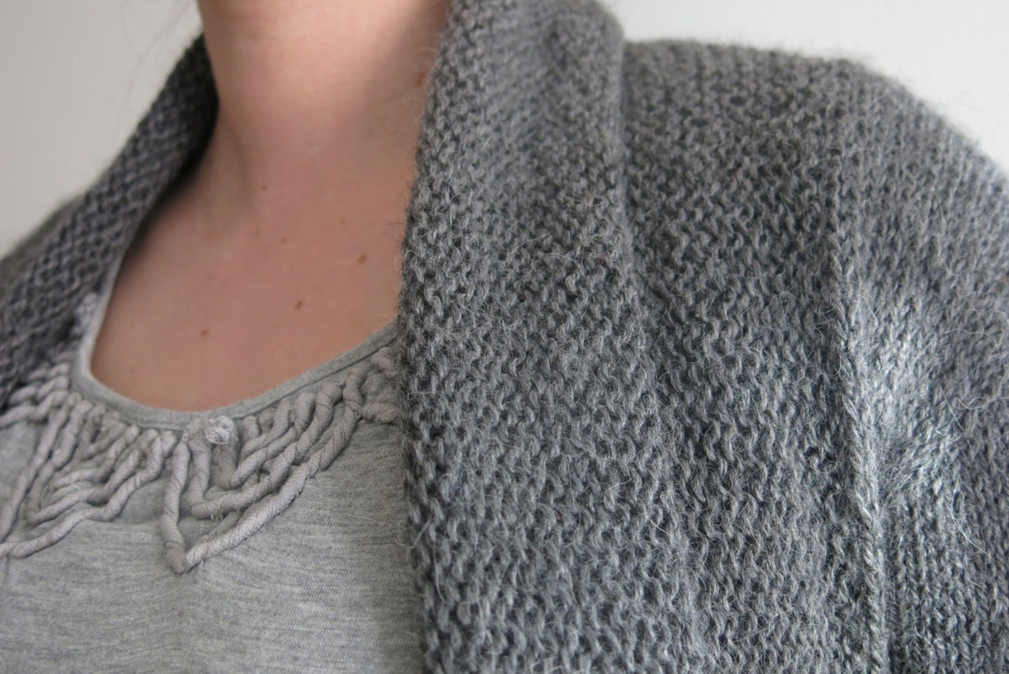 PATTERN Grey Shawl Front Cardigan Knitting Pattern - Textured Sweater ...