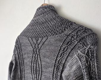 PATTERN Long length cabled cardigan pdf knitting pattern / Shawl front sweater textured cable knit tutorial pdf