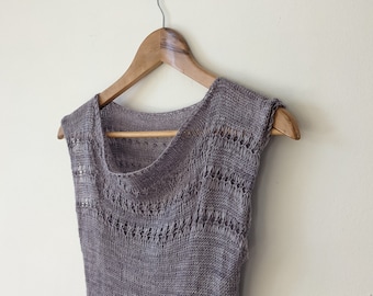 PATTERN lace summer top knitting pattern / drape neckline laceweight knit tutorial / sleeveless seamless knit tee instrucions