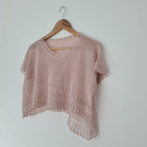 PATTERN lace top knitting pattern / oversized linen tee lace edging pdf pattern / cropped t shirt knitting tutorial