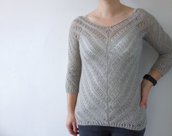 PATTERN Lace Sweater Knitting Pattern / 4 Ply Sweater Pattern Diagonal Lace / Lacy Knit Sweater Pattern Sock Yarn