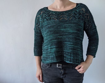 PATTERN oversized cropped lace sweater knitting pattern pdf / knit tutorial for crop drape pullover