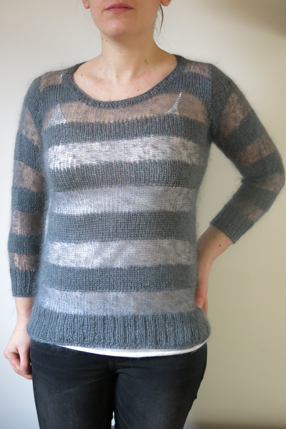 PATTERN Striped Mohair Sweater Knitting Pattern Pdf / Stripy