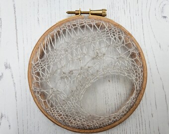 PATTERN Tiny Hoop 3 / knit lace hoop art pattern / knitted lace textile art tutorial / lacy knitting wall decor pattern pdf