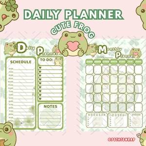 Cute Frog Planner Printable, Kawaii Digital Download PDF, A4 & US Letter, Daily, Weekly, Monthly Organizer, Instant Download, Cute Planner