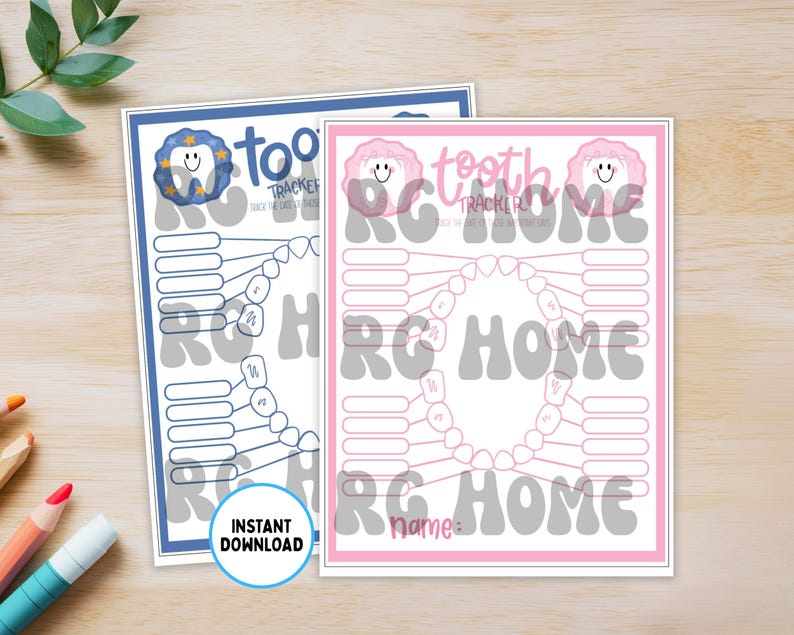 Kids Tooth Tracker Printable, Baby Teeth Chart, Pink Blue Versions ...