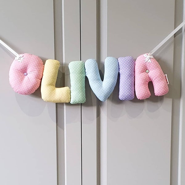 Personalised baby gift, pastel nursery decor. Baby name banner. Baby shower gift. kids name garland. Pastel rainbow decor. Kids room decor.