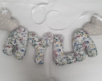 Personalise baby gift, baby room decor, gift for new baby, kids name banner, name garland. Kids room decor. Liberty fabric gift.