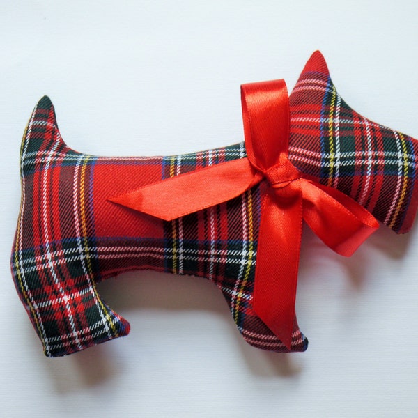 Lavender Scented Scottish Royal Stewart Tartan Scottie Dog. Birthday gift. Plaid. Scented sachet, Scottish gift.