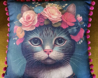 Cat cushion, Cat Frida decor, Cat throw Pillow, Large cat cushion.