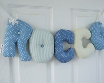 Personalized Baby gift.  Boys nursery wall hanging. Nursery name banner. Boy baby shower. Customised nursery garland.