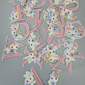 Flower Letter Patch Patches Iron on / Sew on Alphabet Embroidery Clothes Multi Colour, A-Z Letters