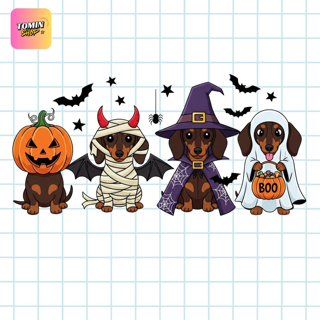 Halloween Dachshund PNG, Cute Wiener Dog Sublimation Design, Vintage ...