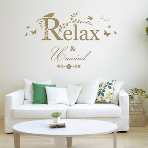 Relax and Unwind Quote - Matt Vinyl Wall Art Sticker Decal Mural. Bathroom, Washroom. Home, Wall, Mirror, Window Decor