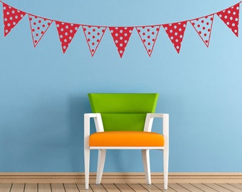 Bunting, Vinyl Wall Art Sticker Decal Mural. Home, Wall, Mirror, Window Decor. Nursery, Children's Bedroom, Playroom. Spots, Flags