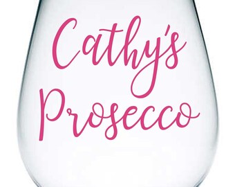 Personalised Prosecco Vinyl Sticker Decal Transfer Label for Wine Glasses, Flutes, Bottles, Carafe. ANY name personalised