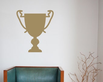 Duże trofeum, dekoracyjna naklejka ścienna z winylu, kalkomania. Dom, ściana, okno, lustro, samochód, wystrój meblowy. Mistrz, zwycięzca, nagroda, puchar
