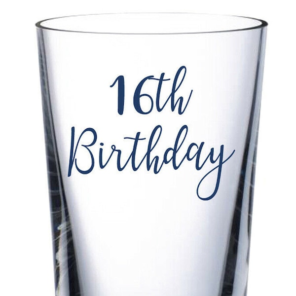 16th Birthday - Vinyl Sticker Decal Transfer Label for Glasses, Mugs, Gift Bags. Happy Birthday, Celebrate, Party. Teenager. Sweet 16