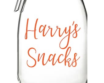 Personalised Snacks Vinyl Sticker Transfer Decal Label for Storage Jar, Container, Lunch Box, Kitchen Organisation. ANY name personalised