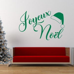 Joyeux Noël Quote - Vinyl Wall Art Sticker Decal Mural. Home, Wall, Mirror, Window Decor. Santa, Elf Hat, Father Christmas, Merry Christmas