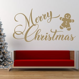 Frohe Weihnachten Zitat - Vinyl Wand Kunst Aufkleber Aufkleber. Haus, Wand, Spiegel, Fensterdekor. Lebkuchenmann