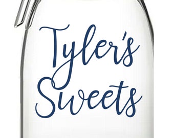 Personalised Sweets Vinyl Sticker Decal Transfer Label for Storage Jar. ANY name personalised, Fantastic Gift Idea