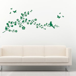 Bird on a Branch, Nature, Butterflies, Decorative Vinyl Wall Art Sticker Decal Mural. Home, Wall, Window Decor. Bedroom, Lounge