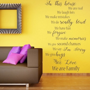 Family Home Quote, In this House, Vinyl Wall Art Sticker Decal Mural, Bedroom, Lounge. Home, Wall Decor. Living room, Bedroom, Dining room