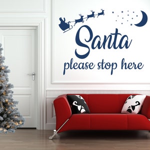 Santa please stop here Christmas Quote - Vinyl Wall Art Sticker Decal Mural. Home, Wall Decor, Mirror, Window Decoration. Father Christmas