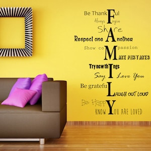 Family Home Quote, Rules, Vinyl Wall Art Sticker Decal Mural, Bedroom, Lounge. Home, Wall Decor. Living room, Bedroom, Dining room
