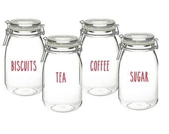 Tea, Coffee, Sugar, Biscuits - Vinyl Sticker Decal Labels for Jars, Containers, Kitchen, Pantry, Cupboard Organisation