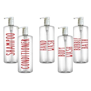 Shampoo, Conditioner, Bubble Bath, Body Wash, Hand Wash - Vinyl Sticker Decal Labels for Jars, Containers, Bottles, Bathroom Organisation